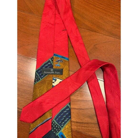 Ermenegildo Zegna Silk Tie Parrot Art Red Writing Men’s Neckwear | 3.75”W x 56"L - Picture 2 of 8